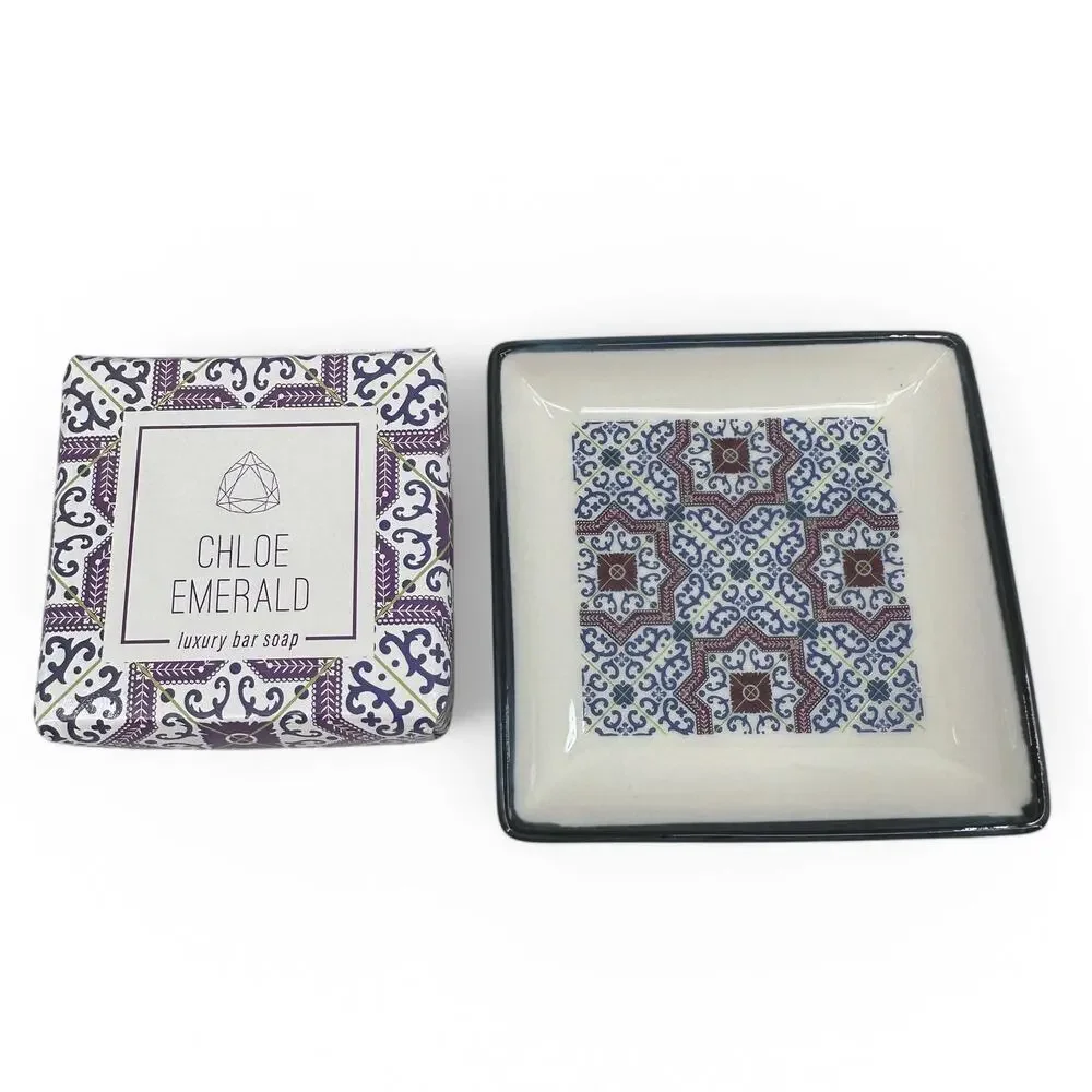 Chloe Emerald Emery Soap Dish Set Fresh Linen Scent
